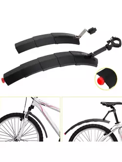 Rockbros set of folding bicycle mudguards with LED light, black DNB-1001BK 14&quot;-26&quot; 